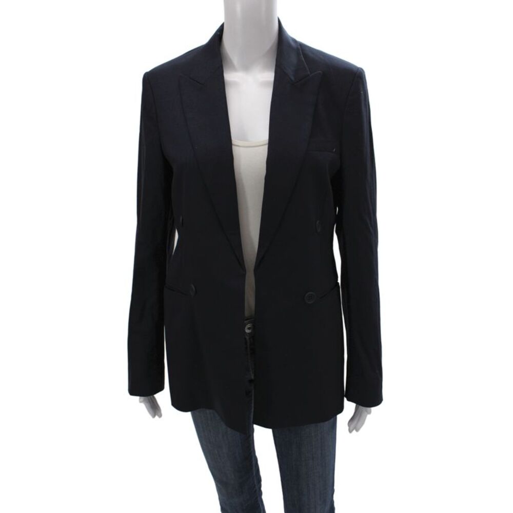 Theory Womens Collared Long Sleeve Buttoned Blazer Jacket Navy Size 8